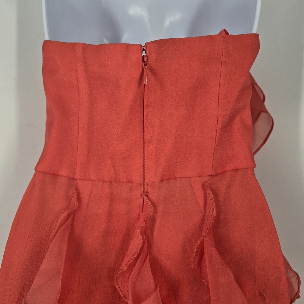 Hutch Allover Ruffle Strapless Gown with Bow in Coral Size 2 NEW - Picture 5 of 11
